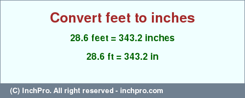 Result converting 28.6 feet to inches = 343.2 inches