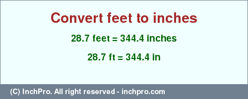 Result converting 28.7 feet to inches = 344.4 inches