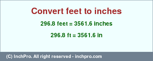 Result converting 296.8 feet to inches = 3561.6 inches