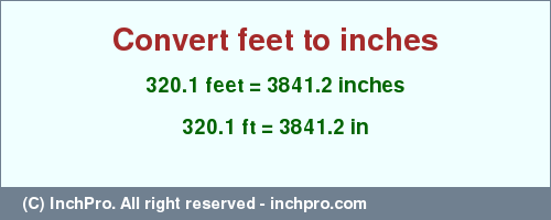 Result converting 320.1 feet to inches = 3841.2 inches