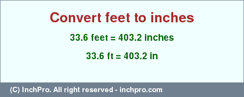 Result converting 33.6 feet to inches = 403.2 inches