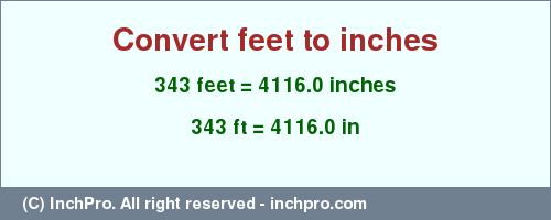 Result converting 343 feet to inches = 4116.0 inches