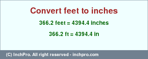 Result converting 366.2 feet to inches = 4394.4 inches