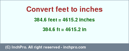 Result converting 384.6 feet to inches = 4615.2 inches