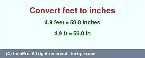 Result converting 4.9 feet to inches = 58.8 inches