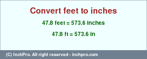 Result converting 47.8 feet to inches = 573.6 inches