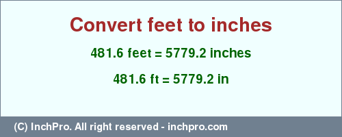 Result converting 481.6 feet to inches = 5779.2 inches