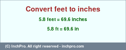 Result converting 5.8 feet to inches = 69.6 inches