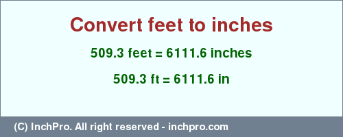 Result converting 509.3 feet to inches = 6111.6 inches