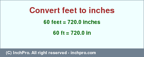 Result converting 60 feet to inches = 720.0 inches