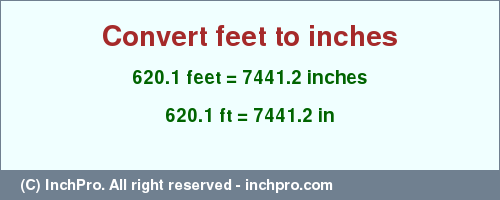 Result converting 620.1 feet to inches = 7441.2 inches