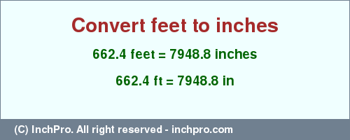 Result converting 662.4 feet to inches = 7948.8 inches