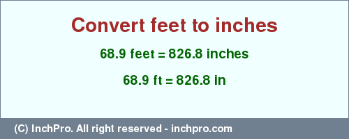 Result converting 68.9 feet to inches = 826.8 inches