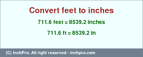 Result converting 711.6 feet to inches = 8539.2 inches