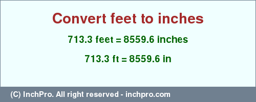 Result converting 713.3 feet to inches = 8559.6 inches