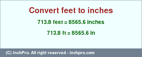 Result converting 713.8 feet to inches = 8565.6 inches