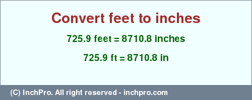 Result converting 725.9 feet to inches = 8710.8 inches