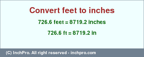 Result converting 726.6 feet to inches = 8719.2 inches