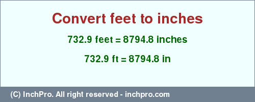 Result converting 732.9 feet to inches = 8794.8 inches