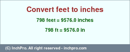 Result converting 798 feet to inches = 9576.0 inches