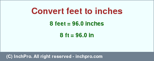 Result converting 8 feet to inches = 96.0 inches