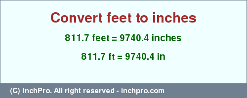 Result converting 811.7 feet to inches = 9740.4 inches