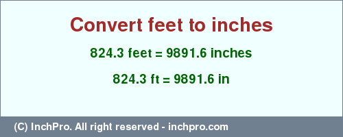 Result converting 824.3 feet to inches = 9891.6 inches