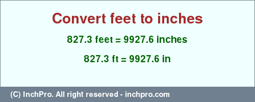 Result converting 827.3 feet to inches = 9927.6 inches