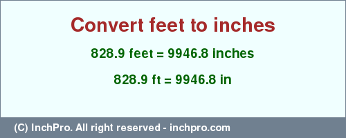 Result converting 828.9 feet to inches = 9946.8 inches