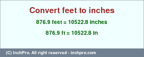 Result converting 876.9 feet to inches = 10522.8 inches