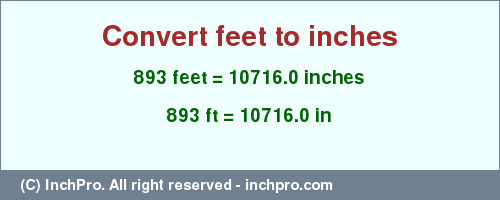 Result converting 893 feet to inches = 10716.0 inches