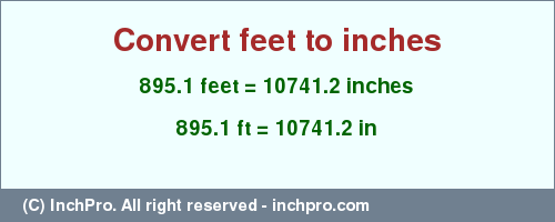 Result converting 895.1 feet to inches = 10741.2 inches