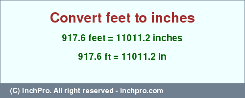 Result converting 917.6 feet to inches = 11011.2 inches