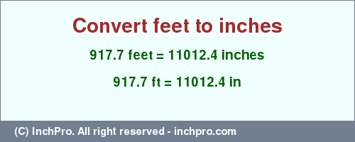 Result converting 917.7 feet to inches = 11012.4 inches