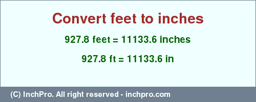 Result converting 927.8 feet to inches = 11133.6 inches