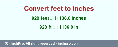 Result converting 928 feet to inches = 11136.0 inches