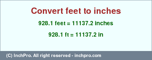 Result converting 928.1 feet to inches = 11137.2 inches