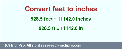 Result converting 928.5 feet to inches = 11142.0 inches