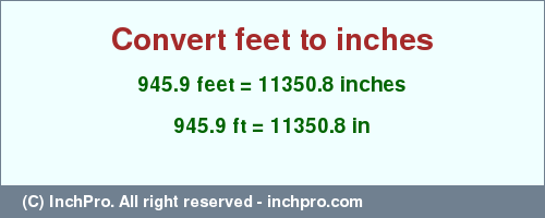 Result converting 945.9 feet to inches = 11350.8 inches