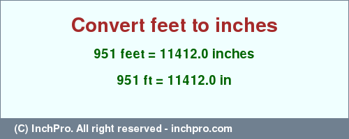Result converting 951 feet to inches = 11412.0 inches