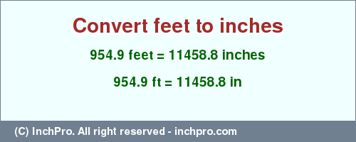 Result converting 954.9 feet to inches = 11458.8 inches