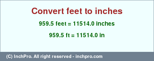 Result converting 959.5 feet to inches = 11514.0 inches