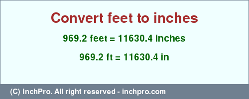 Result converting 969.2 feet to inches = 11630.4 inches