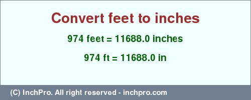 Result converting 974 feet to inches = 11688.0 inches