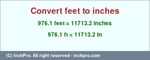 Result converting 976.1 feet to inches = 11713.2 inches