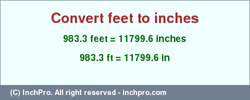 Result converting 983.3 feet to inches = 11799.6 inches