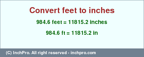 Result converting 984.6 feet to inches = 11815.2 inches