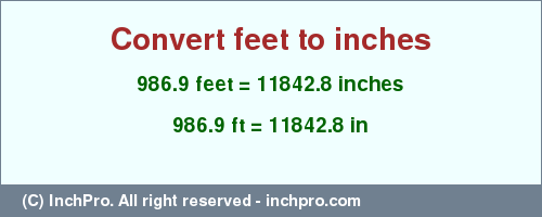 Result converting 986.9 feet to inches = 11842.8 inches