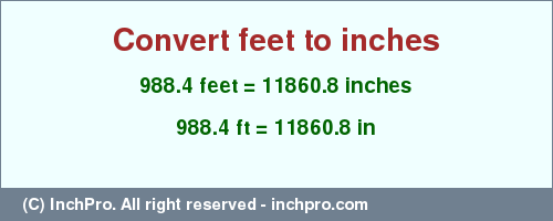 Result converting 988.4 feet to inches = 11860.8 inches