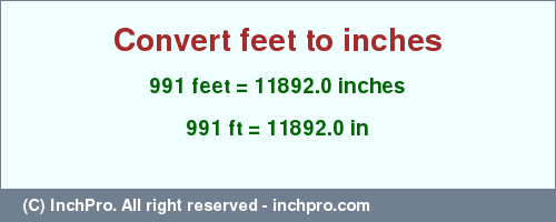 Result converting 991 feet to inches = 11892.0 inches